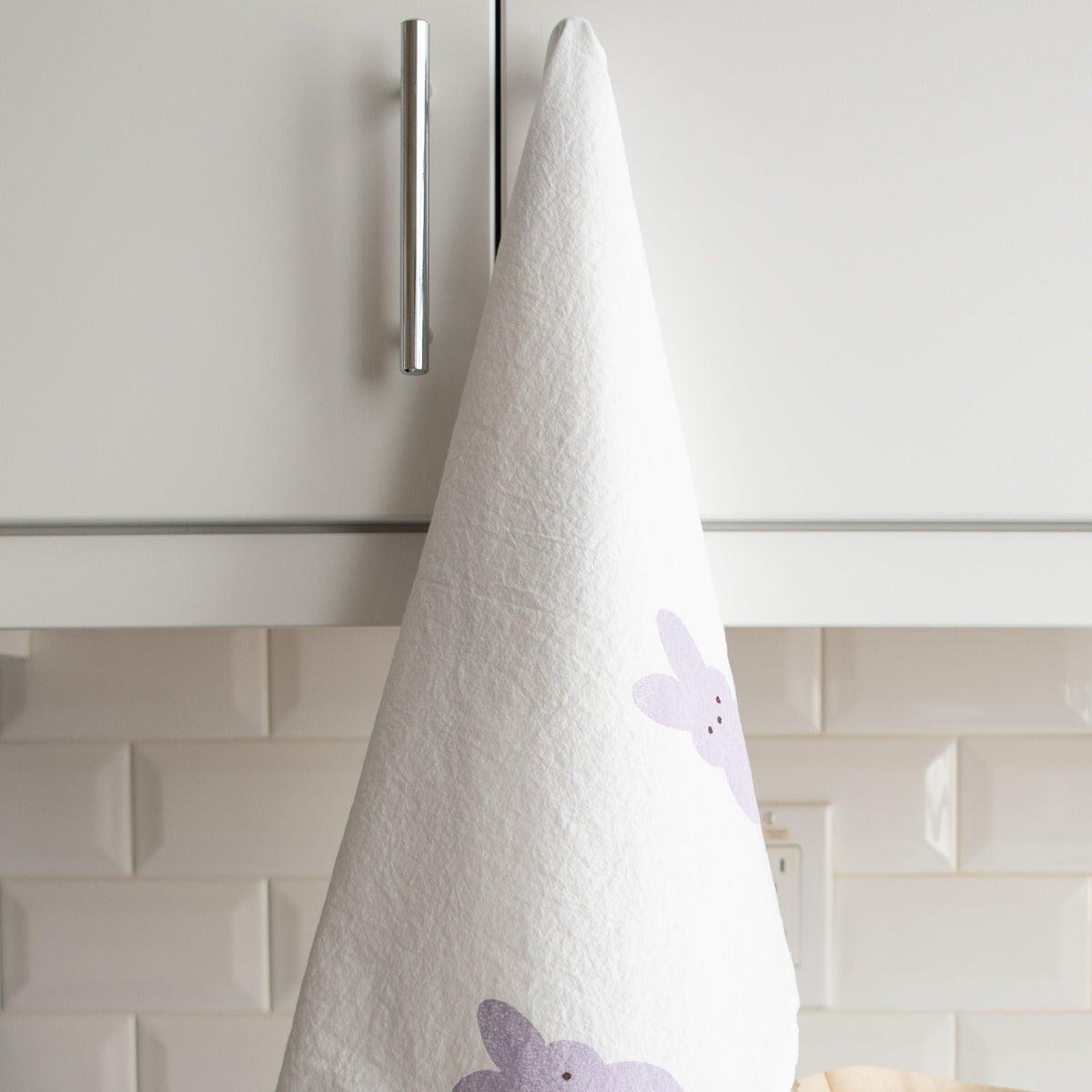 Block-Printed Easter Bunnies Flour Sack Kitchen Towel