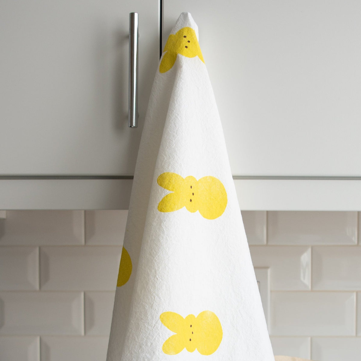 Block-Printed Easter Bunnies Flour Sack Kitchen Towel