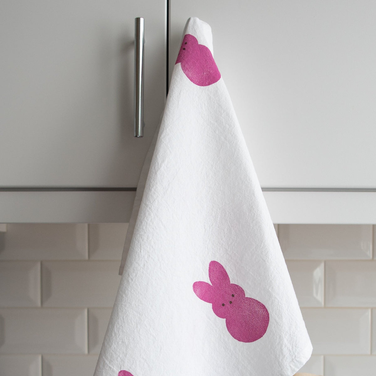 Block-Printed Easter Bunnies Flour Sack Kitchen Towel