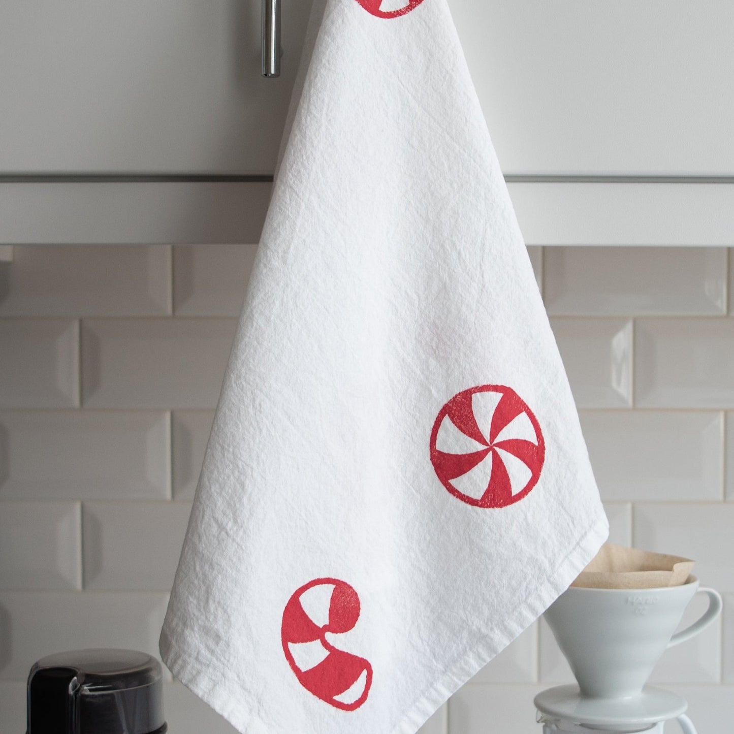 Block-Printed Christmas Candy Flour Sack Kitchen Towel