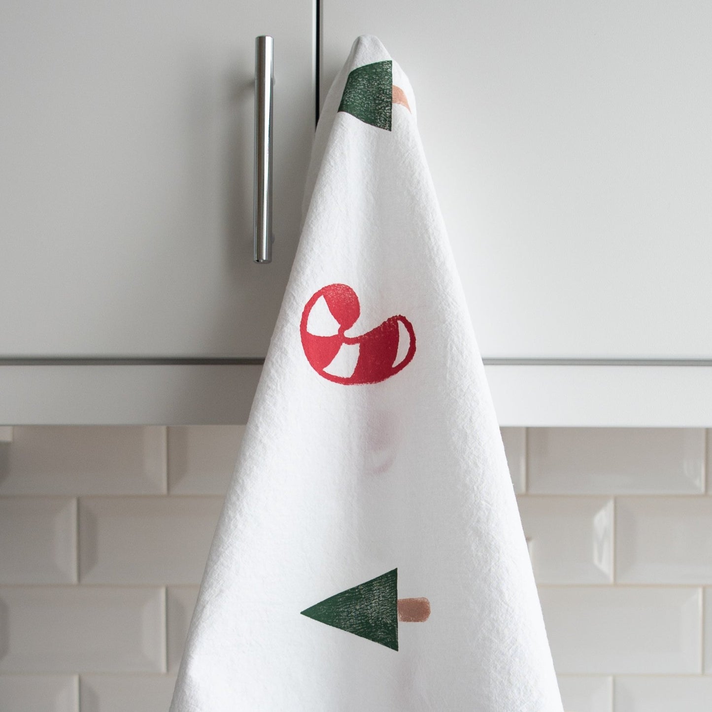 Block-Printed Candy Cane & Christmas Tree Flour Sack Kitchen Towel