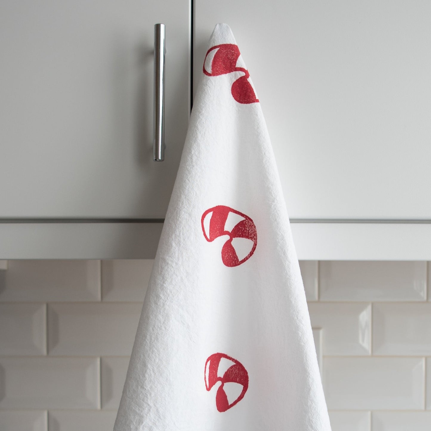 Block-Printed Candy Cane Flour Sack Kitchen Towel