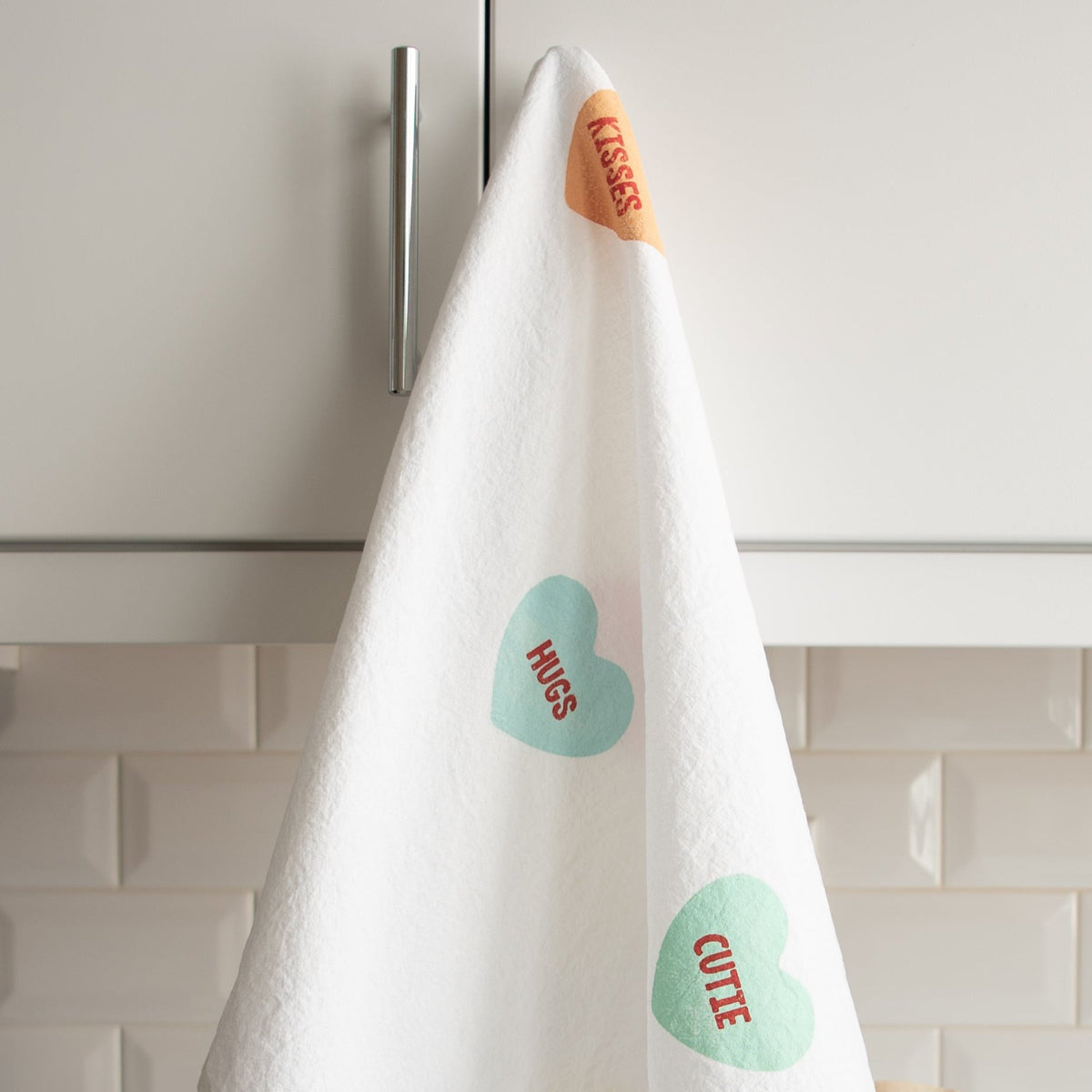Block-Printed Conversation Hearts Flour Sack Kitchen Towel