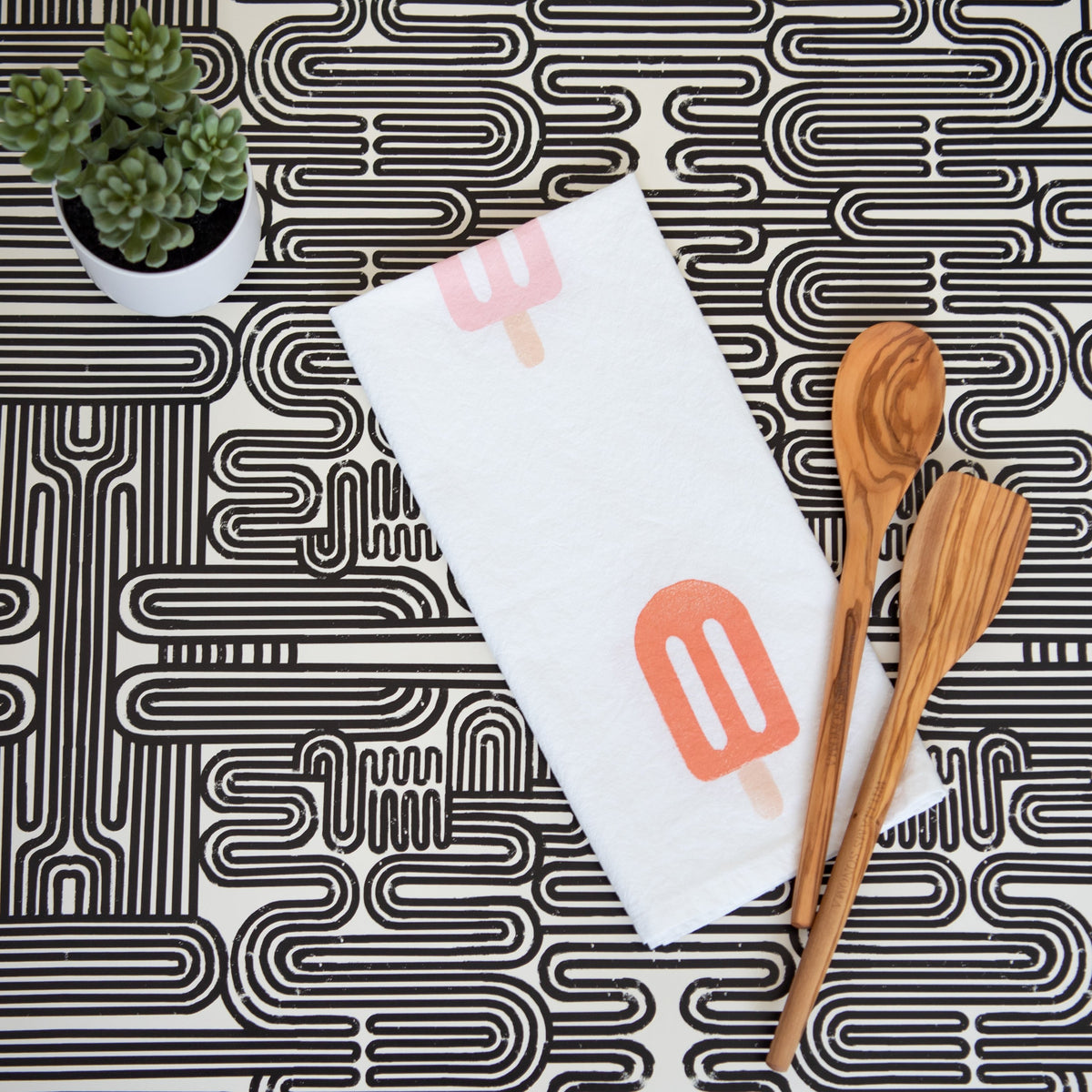 Block-Printed Popsicles Flour Sack Kitchen Towel