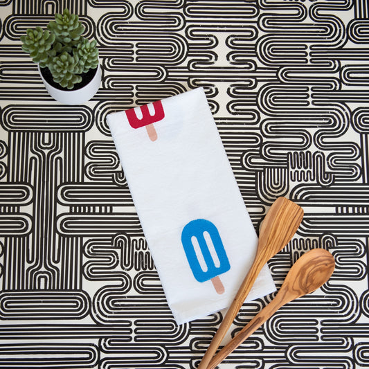 Block-Printed Popsicles Flour Sack Kitchen Towel