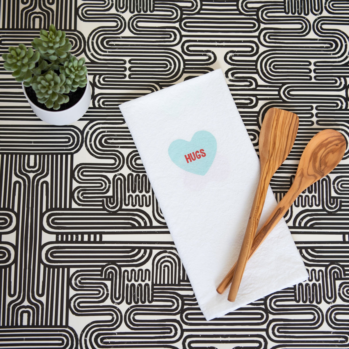 Block-Printed Conversation Hearts Flour Sack Kitchen Towel