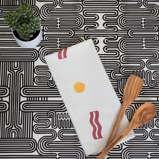 Block-Printed Bacon & Eggs Flour Sack Towel