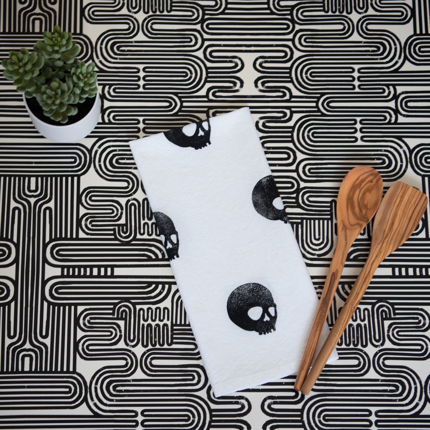 Block-Printed Skulls Flour Sack Kitchen Towel