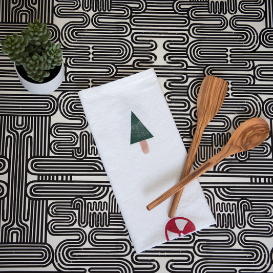Block-Printed Candy Cane & Christmas Tree Flour Sack Kitchen Towel