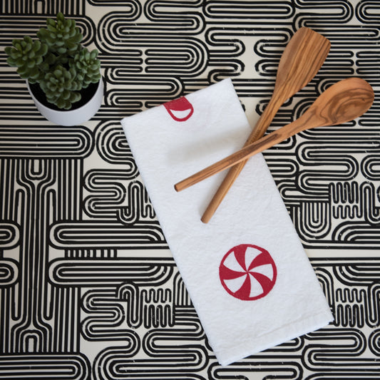 Block-Printed Christmas Candy Flour Sack Kitchen Towel