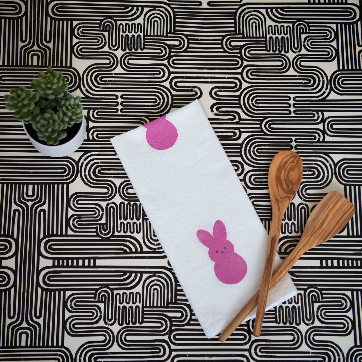 Block-Printed Easter Bunnies Flour Sack Kitchen Towel