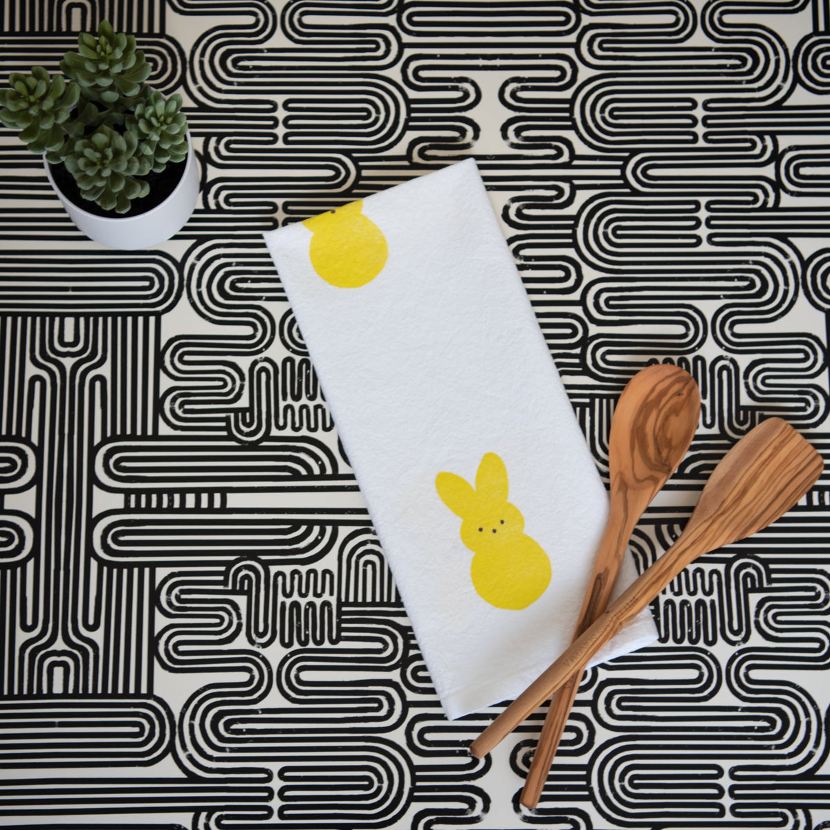 Block-Printed Easter Bunnies Flour Sack Kitchen Towel