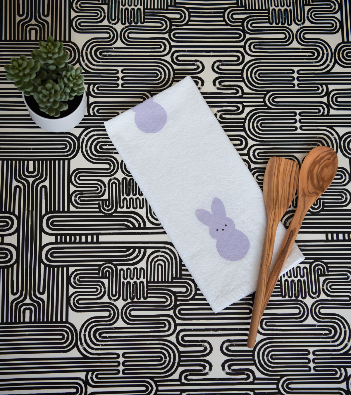Block-Printed Easter Bunnies Flour Sack Kitchen Towel