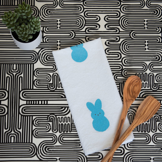 Block-Printed Easter Bunnies Flour Sack Kitchen Towel