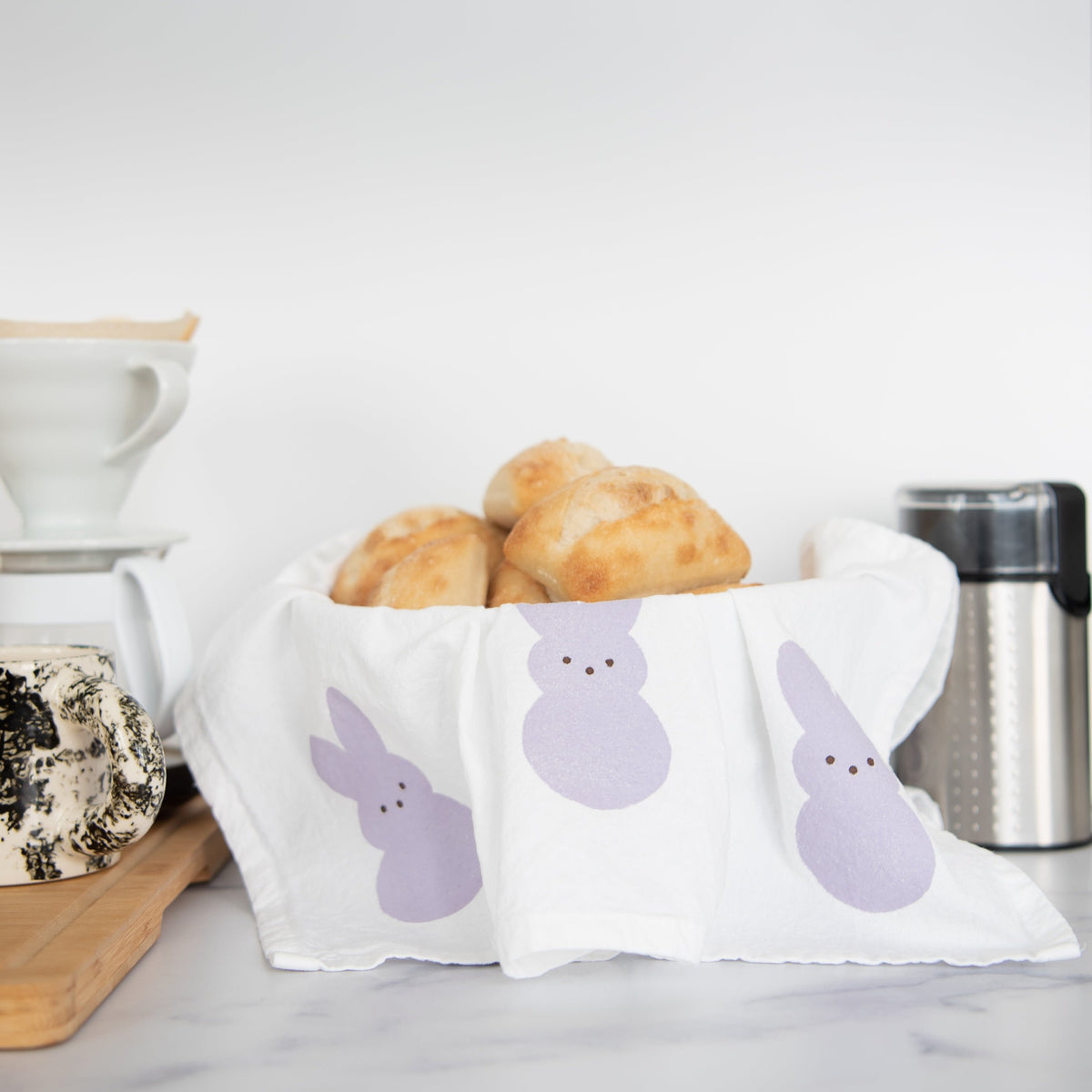 Block-Printed Easter Bunnies Flour Sack Kitchen Towel
