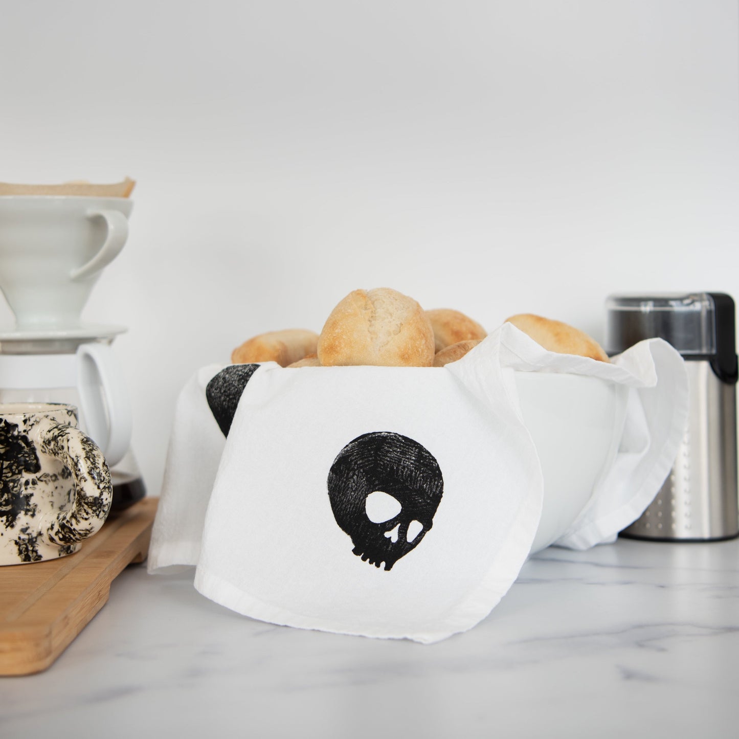 Block-Printed Skulls Flour Sack Kitchen Towel