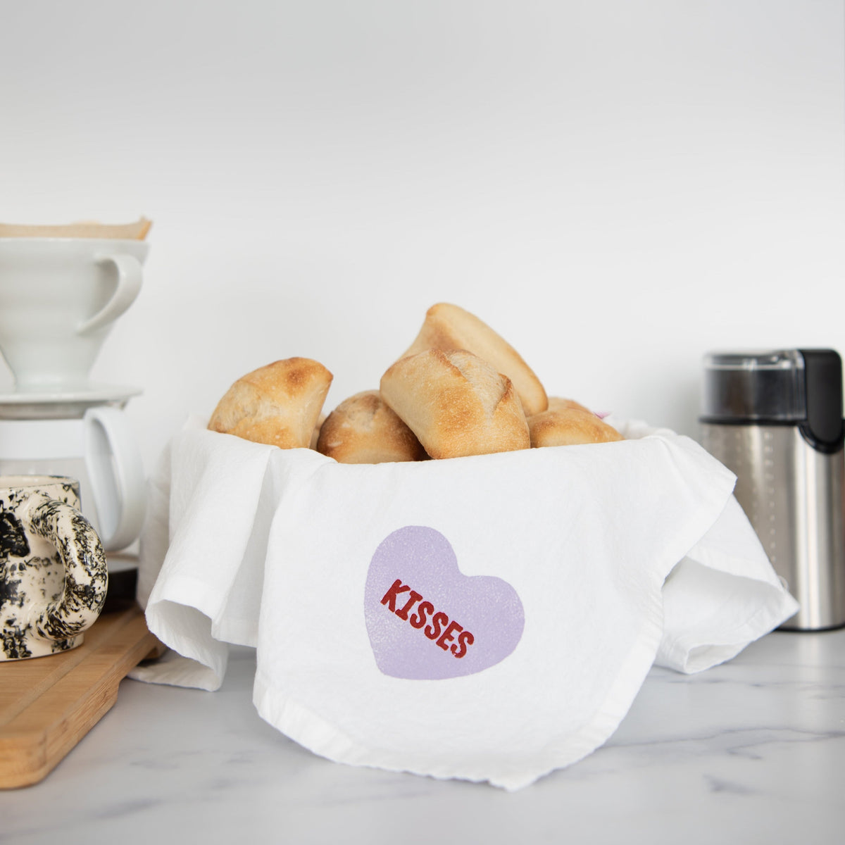 Block-Printed Conversation Hearts Flour Sack Kitchen Towel