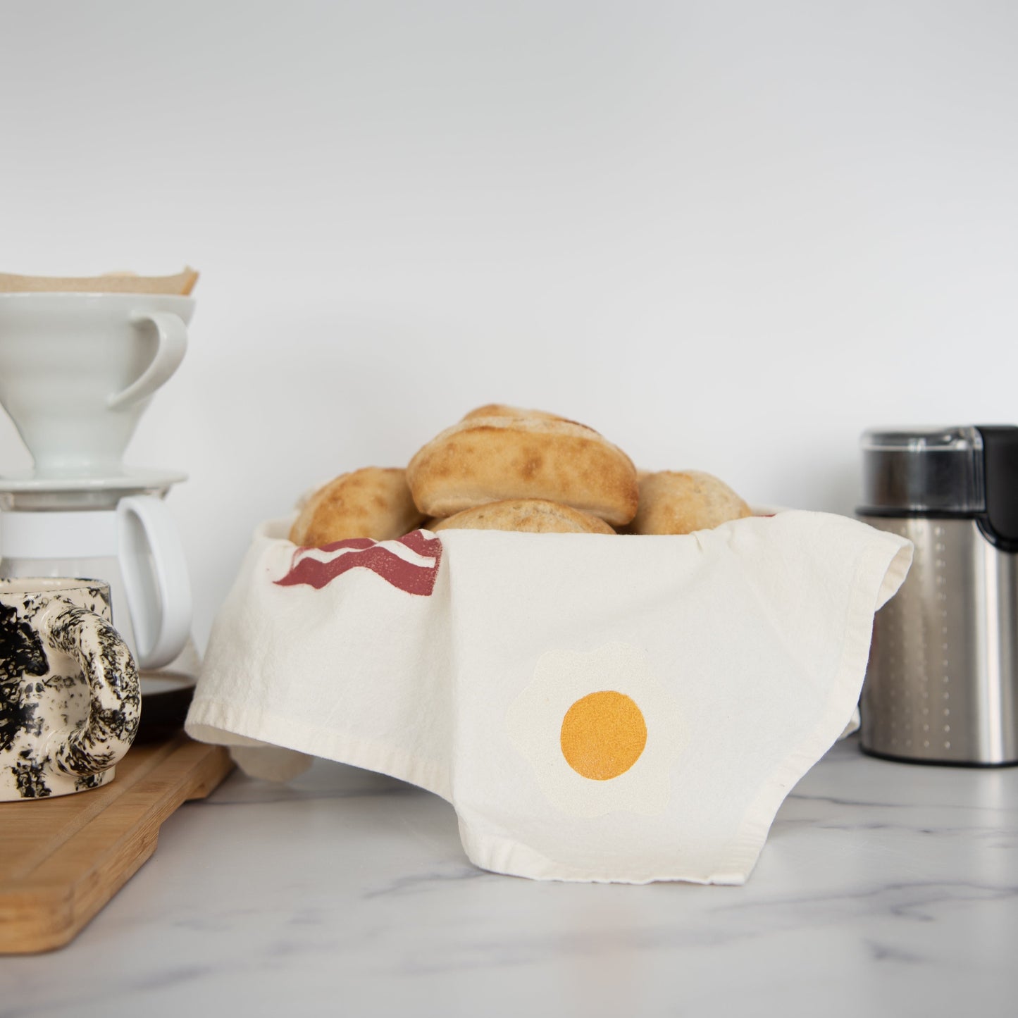 Block-Printed Bacon & Eggs Flour Sack Towel