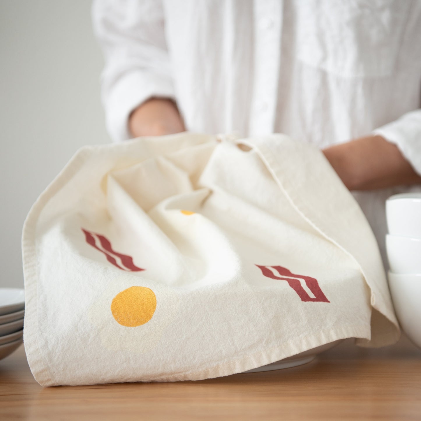Block-Printed Bacon & Eggs Flour Sack Towel