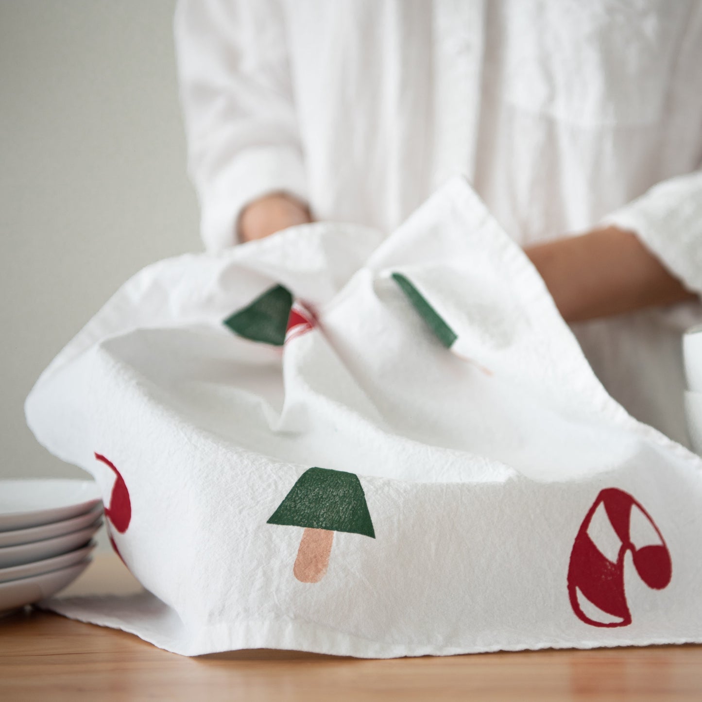 Block-Printed Candy Cane & Christmas Tree Flour Sack Kitchen Towel