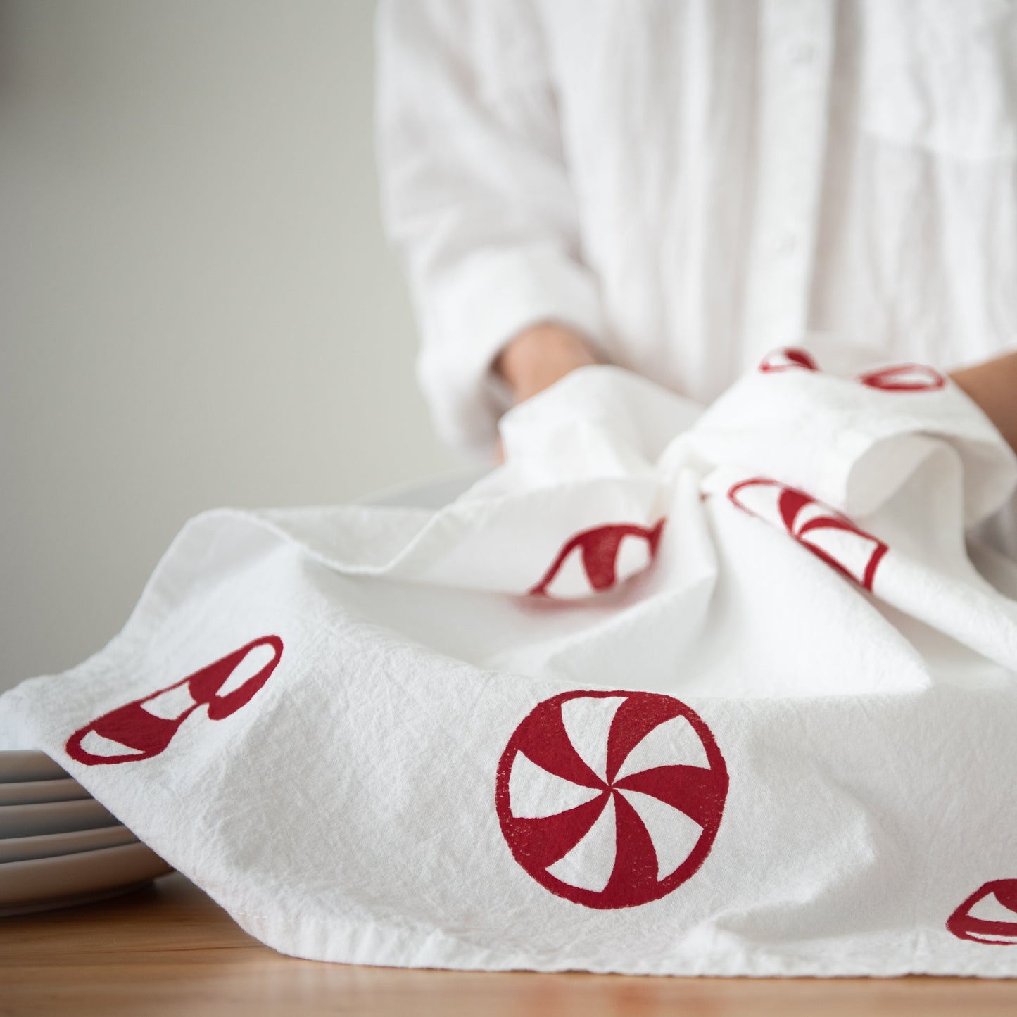 Block-Printed Christmas Candy Flour Sack Kitchen Towel