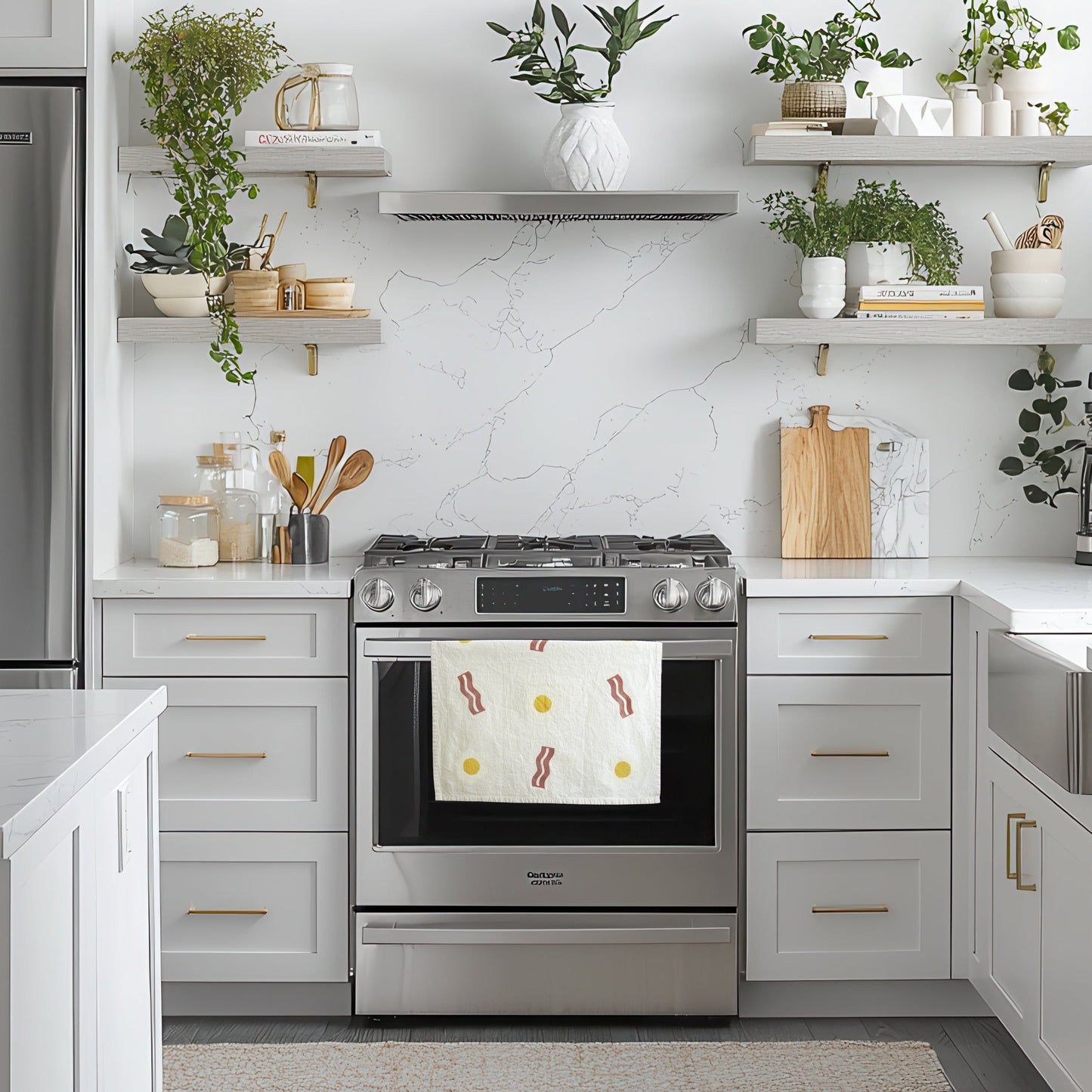 Block-Printed Bacon & Eggs Flour Sack Towel