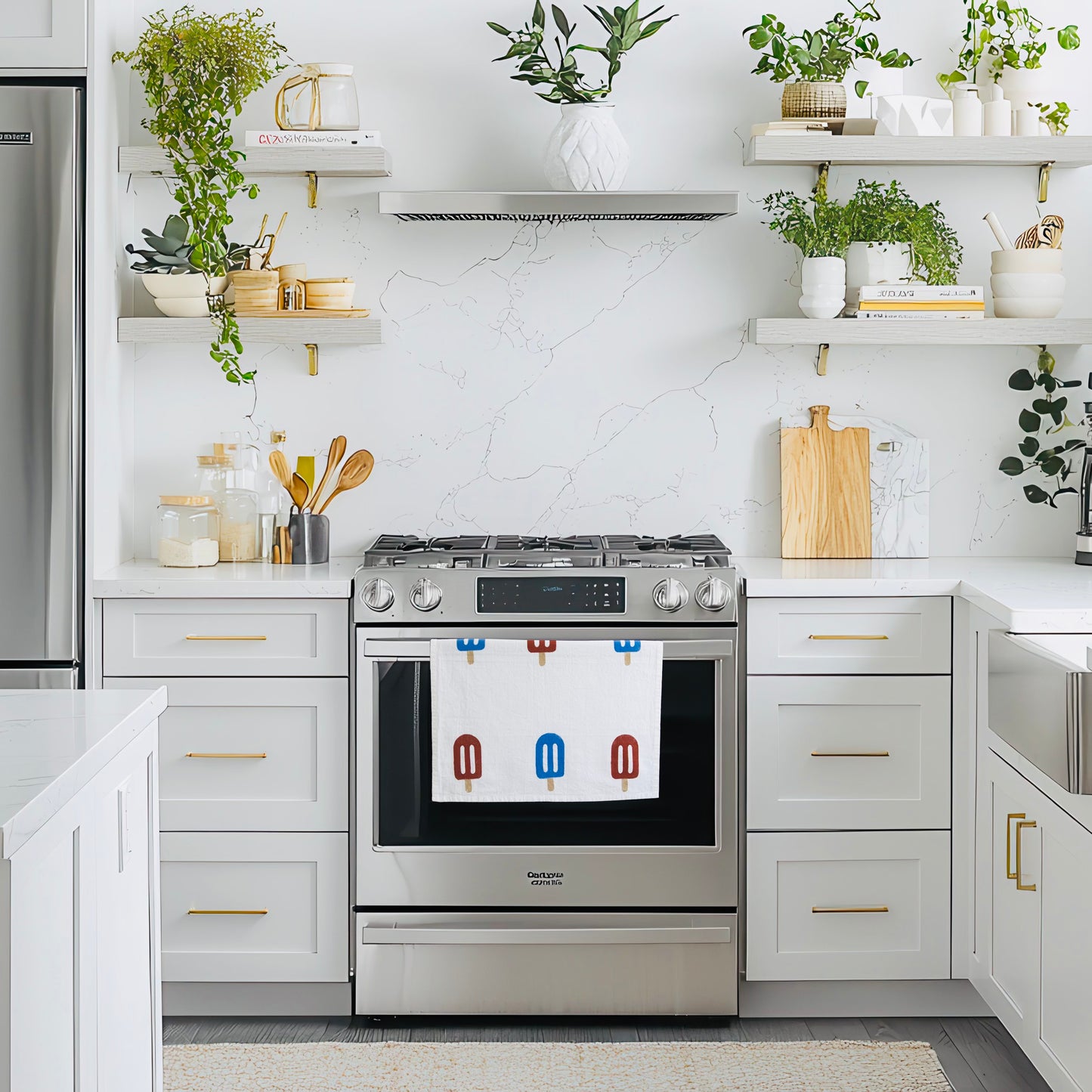 Block-Printed Popsicles Flour Sack Kitchen Towel